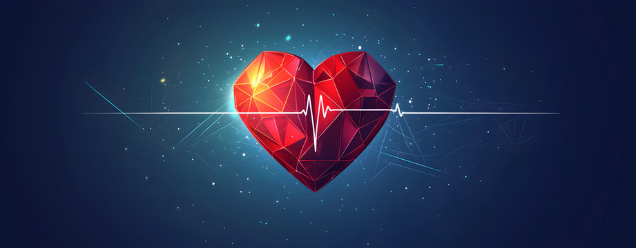 Flat design illustration of heartbeat rhythm, front view ECG line in analogous color scheme, medical and cardiology theme cartoon drawing representing heart health.