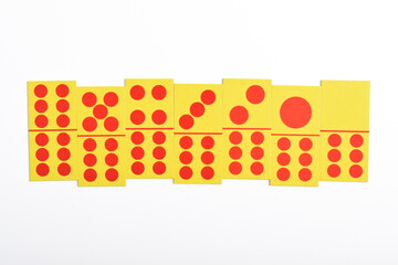 Set of classic domino card on white background, top view