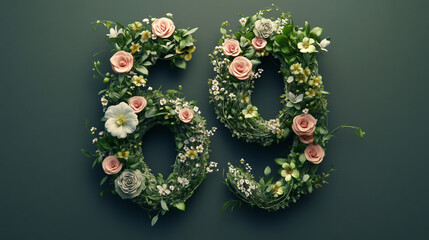 Floral Number 69 Made Of Flowers For Birthday Celebration And Festive Decor. Ideal for birthday, anniversary, or festive celebration themes, conveying joy, growth, and celebration.