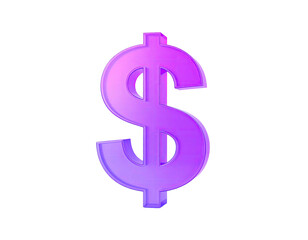 A glowing, vibrant, purple and pink dollar sign against a stark black backdrop
