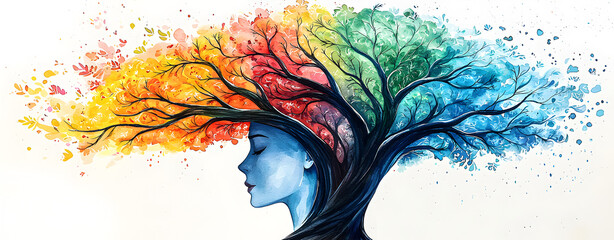 Colorful abstract watercolor design expressing growth mindset and continuous learning, inspirational self-development theme isolated on clean white background