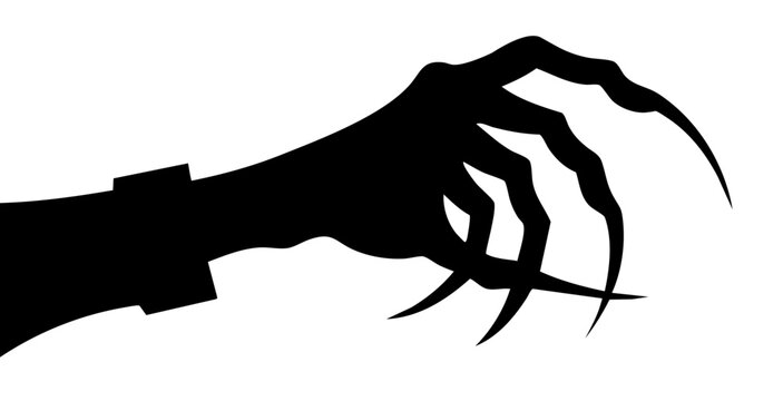 Creepy clawed monster hand silhouette with long sharp nails