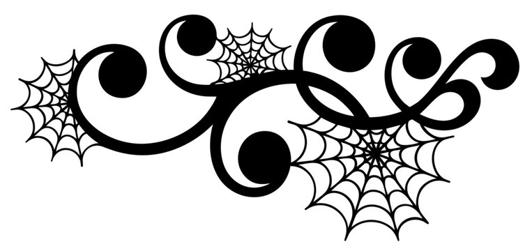 Scrollwork ornament with spiderweb curls &mdash; Halloween vintage decorative border frame