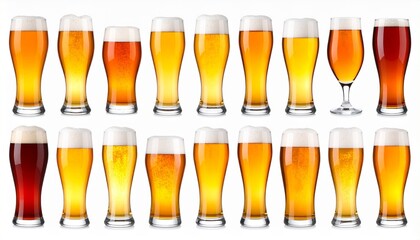 Golden Brews An Array of Beer Glasses Displayed on White