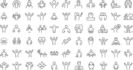 Fototapeta premium Collection of simple line art human icons in various poses