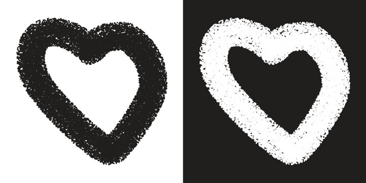 Doodle art, Grunge Heart Outline Vector, Hand Drawn Black and White Love Symbol