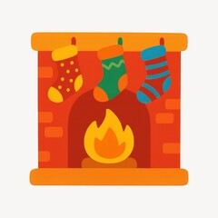 Cozy fireplace with festive stockings.