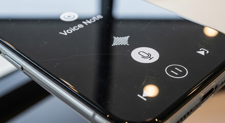 Close-up view of a smartphone screen displaying a voice recording interface with various icons.