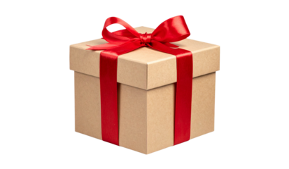 Gift box with red ribbon isolated on transparent background, a symbol of christmas time