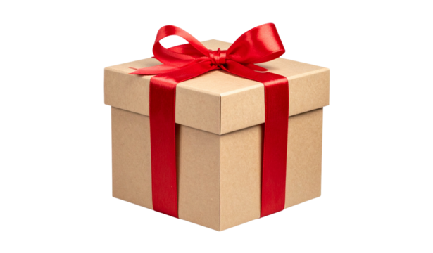 Gift box with red ribbon isolated on transparent background, a symbol of christmas time