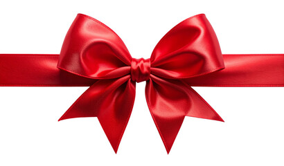 Fototapeta premium A vibrant red satin ribbon bow with a horizontal ribbon, Red satin gift bow for Christmas and valentines