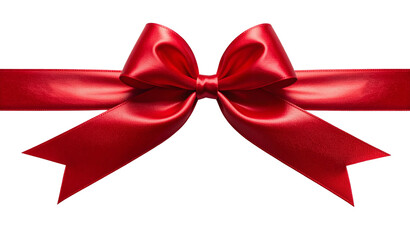 Fototapeta premium A vibrant red satin ribbon bow with a horizontal ribbon, Red satin gift bow for Christmas and valentines
