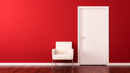 Red white interior with white classic door