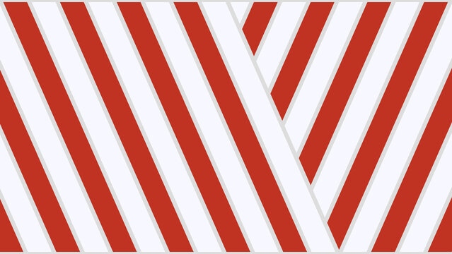 A rectangular graphic featuring a diagonal striped pattern in vibrant red and white. The stripes intersect in the center, creating a subtle "V" or overlapping effect. 