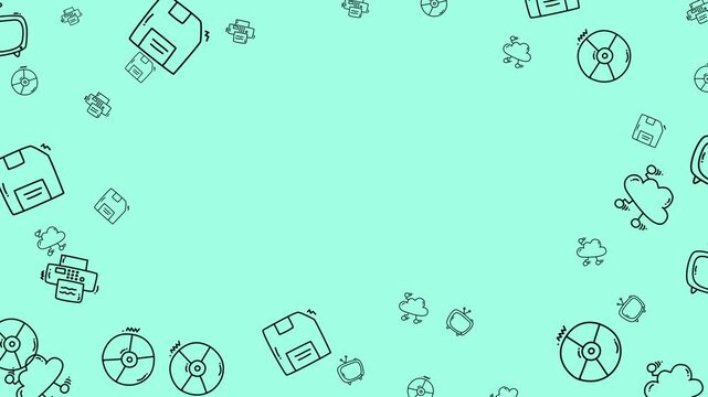 Cloud and Retro Technology Doodle Animation Background with Copy Space. Suitable for Digital Media and Presentation Templates