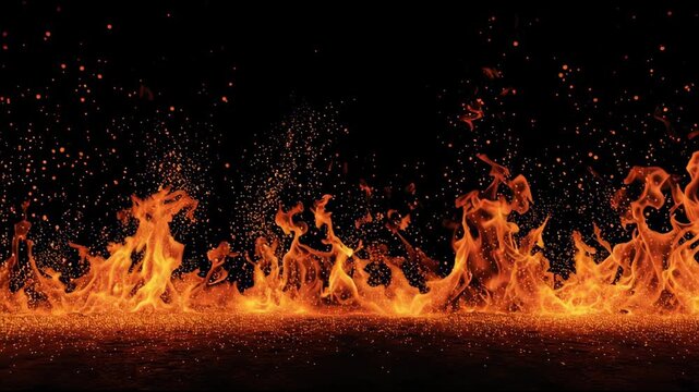 Fiery Inferno: A vibrant and intense display of flames dances against a dark backdrop, creating a captivating visual representation of raw energy, heat, and destruction.
