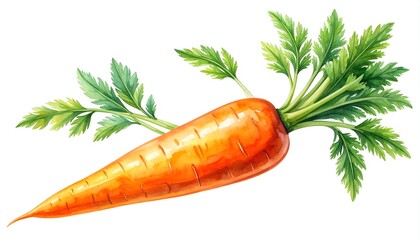 A vibrant, realistic watercolor illustration of a fresh, orange carrot