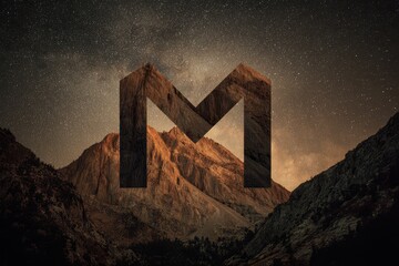 Majestic Mountain Landscape with Starry Sky and Letter Overlay