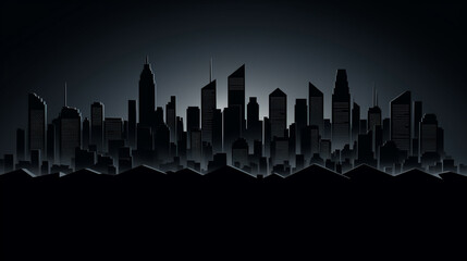 Big city sky scrapers reflecting in the water, imitation made of batch staples composition in red light on reflecting surface and black background