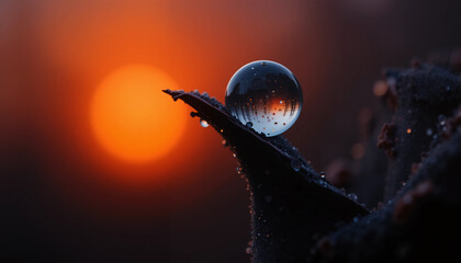 Sunset's Fiery Glow within a Water Sphere