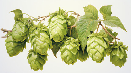 Green ripe hop cones on the plantation