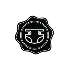 Black and white icon of a diaper in a circular frame