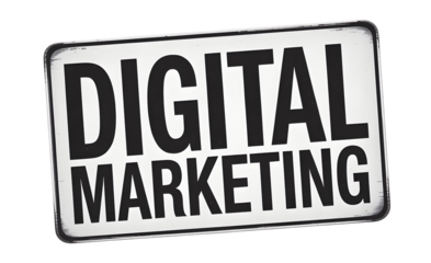 Bold black and white sign clearly stating DIGITAL MARKETING, perfect for advertising campaigns and business strategy visuals.