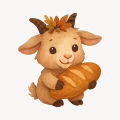 Cute goat holding bread