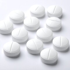 Assortment of white tablets with scored lines on a bright surface