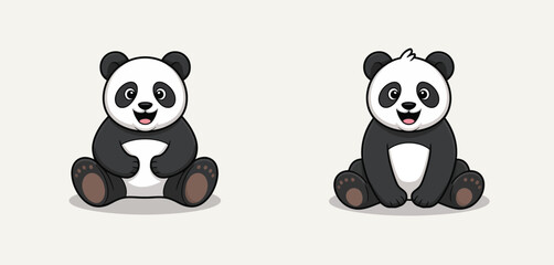 Naklejka premium Two cute cartoon pandas sitting together smiling