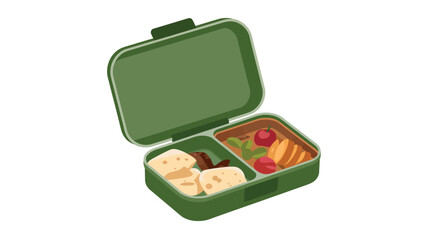 Open green bento box with healthy food for kids lunch