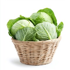 Obraz premium Basket of cabbage, isolated on a white background.