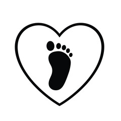 Black baby footprint inside heart outline love symbol