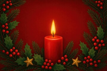 Festive candle with holly wreath