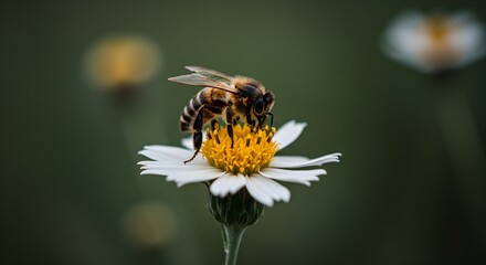 Bee pollinating a white and yellow flower