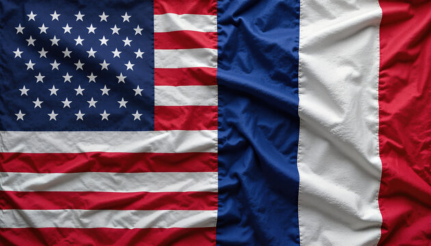 Cultural exchange event between american and french flags historical context textile art close-up view national identity