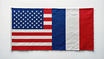 Obraz premium Cultural exchange event usa and france flags studio environment textile art close-up view national identity concept