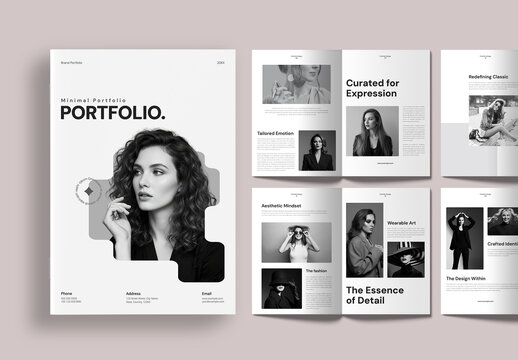 Minimal Portfolio Magazine Layout with Black and White Accents