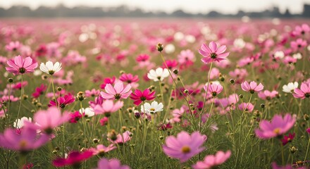 Field of pink and white flowers