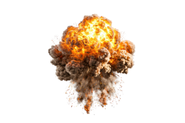 Fiery explosion. Massive mushroom cloud on black backdrop