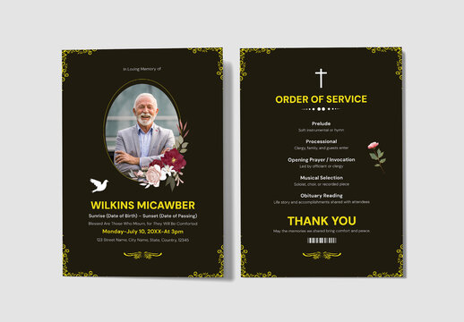 Elegant Funeral Obituary Program Brochure Template