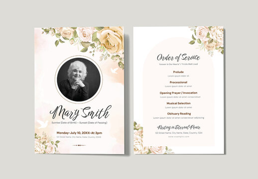 Minimalist Funeral Memorial Program Layout with Illustration