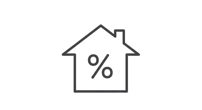 Line icon of a house with a percentage sign inside on a white background
