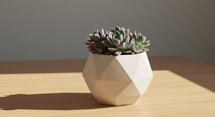 Fototapeta premium Succulent plant in geometric pot on table