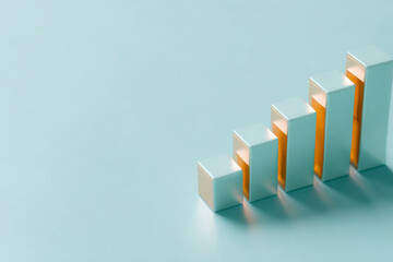 Soft glowing 3D bars in yellow and green light, representing innovation, data analysis, financial progress, and eco business growth.