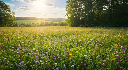 Sunny meadow wildflowers landscape