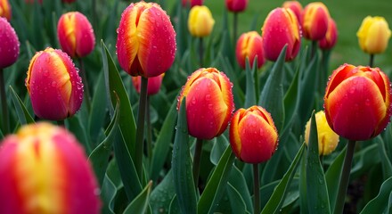 Vibrant tulip field blossoms