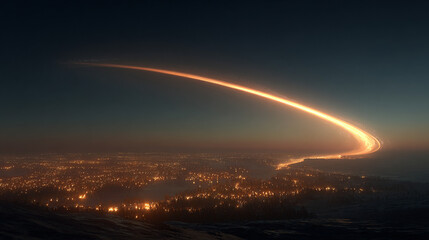 A comet streaks through space forming an infinity loop with its glowing tail, symbolizing eternity, cosmic motion, energy, and the endless flow of time in a dynamic and celestial scene