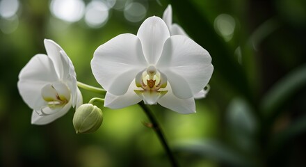 White orchid flowers green background
