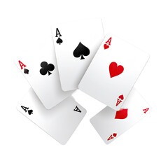 Five aces, various suits, on black background